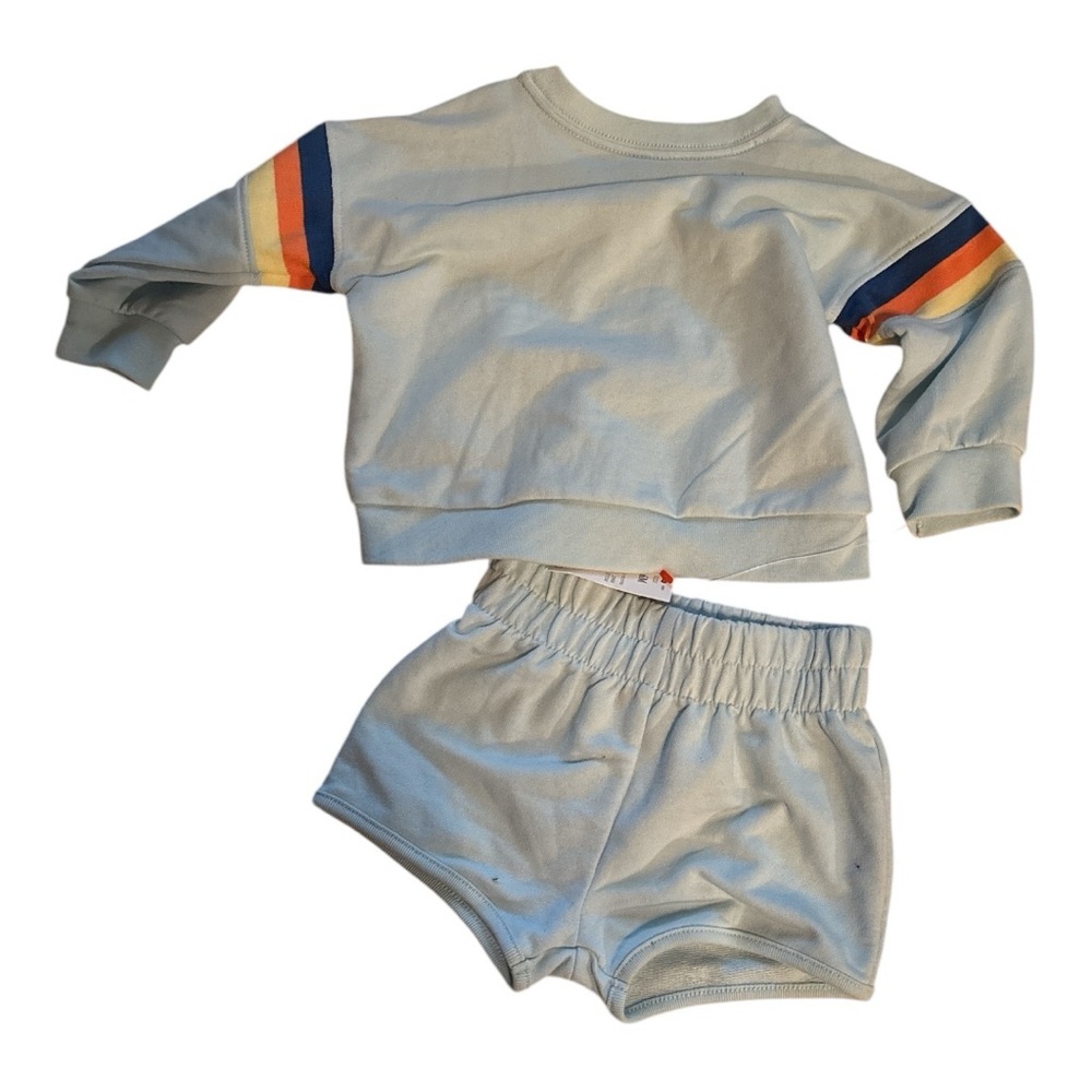 Sweatshirt Blue and Shorts Set with Striped Sleeve NWT 3/6 M Baby Trendy - Picture 2 of 2